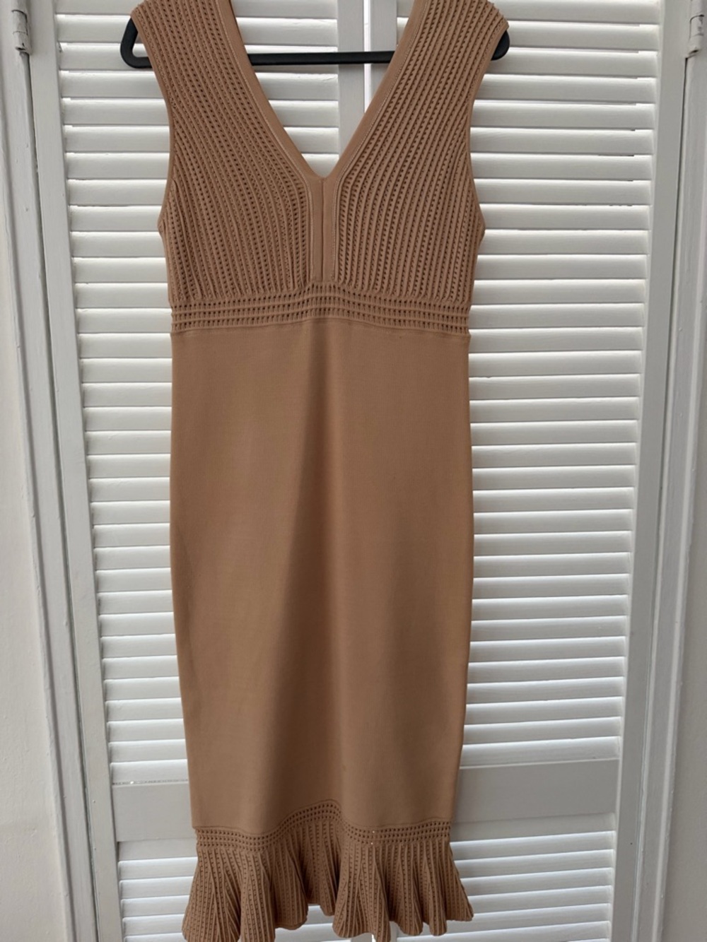 eva mendes for New York & Company Camel Knit V-Neck Midi Dress